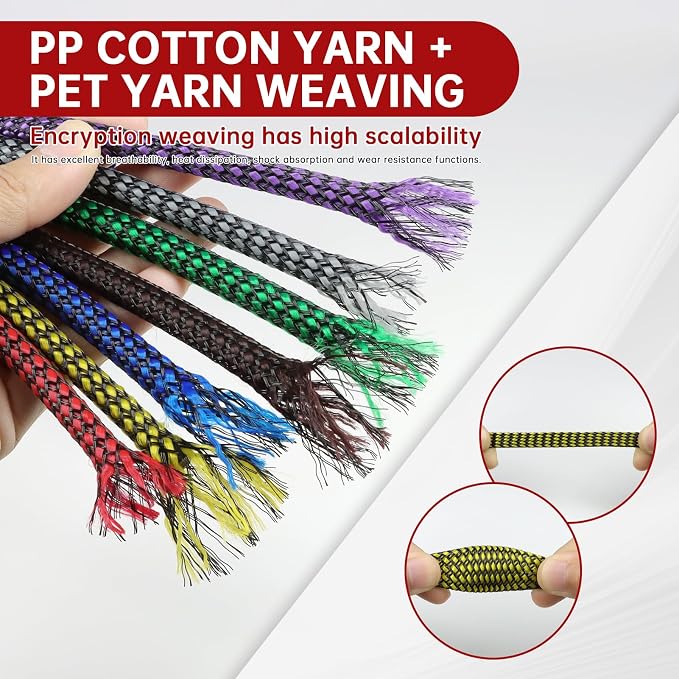 Expandable Braided Cable Sleeve, PP Yarn + PET Braided Expandable Sleeving Cable Management Protection High Density PET Wire Cover Sheath for Cables (Yellow Black, 8mm (5/16")-19ft)