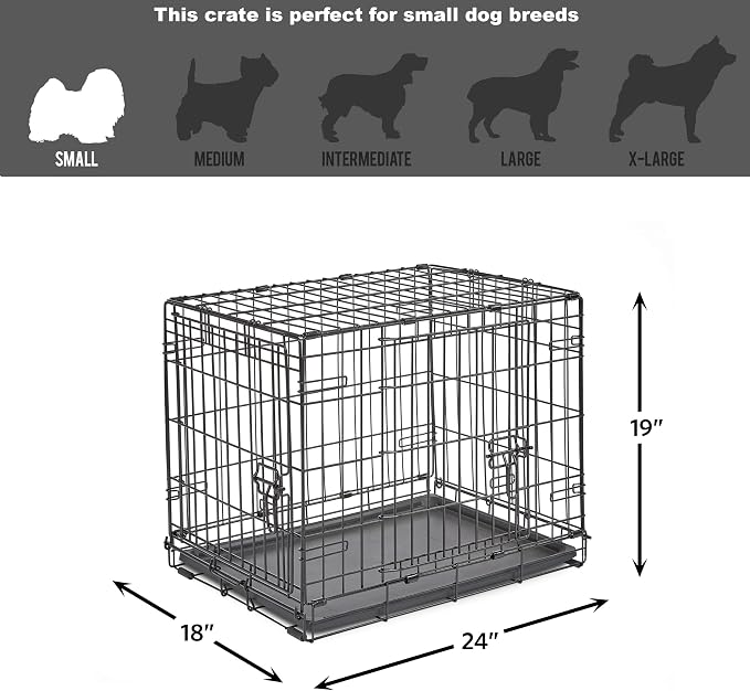 New World by Midwest 24-Inch Double Door Crate, for Small Breeds, 12-20 lbs | Folding Dog Crate, Leak-Proof Tray & Secure Latches, Portable, Durable & Easy to Assemble