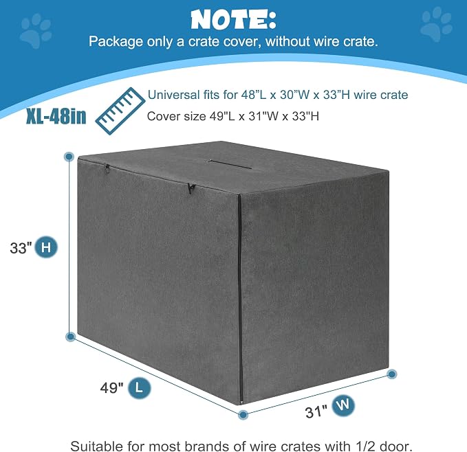 Deblue Indoor Grey Dog Crate Cover for 48 Inches Wire Crate | Sturdy Polyester Pet Kennel Covers Universal Fit for 1 2 Doors Metal Crate (Grey)