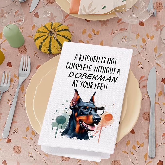 SPBL&L Doberman Dog Kitchen Towels Set of 4, Doberman Gifts for Women, Doberman Decor Tea Dish Towels for Kitchen, Doberman Dog Decorative Hand Towels for Bathroom, 16x24 Inches