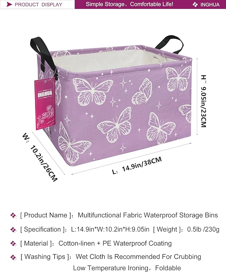 Rectangular Butterfly Storage Basket Gift Bag | Orgnizer Box for Books,Clothes,Gifts,Pets-Perfect for Home,Office,Nursery,Dorm,Shelf