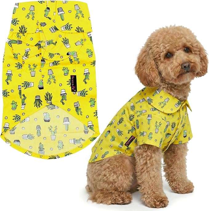 Parisian Pet Cactus Dog Shirt - Cotton Clothes for Large Dogs - Stylish Tropical Yellow Dog Outfit - Lightweight and Soft Puppy Clothes - Trendy Tshirts for Dogs - Comfortable Summer Camp Pet Apparel