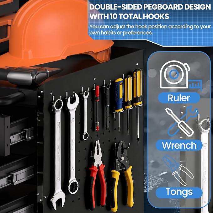 Metal Storage Cabinet for Garage, Tool Cabinet, Utility Cabinet | Wheeled, Rolling Tool Cabinet, 6 Drawers, Top Countertop, Pegboard, Assembly Required, Black
