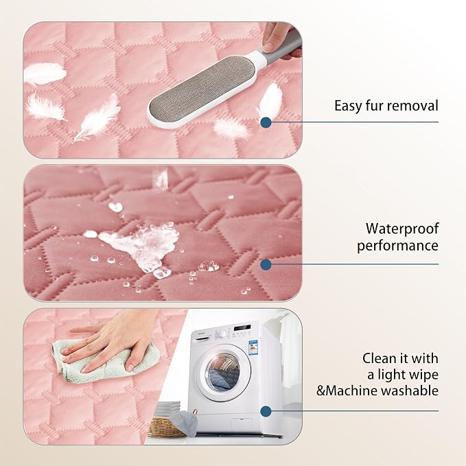 gogobunny Waterproof Dog Blankets for Large Dogs, Pet Bed Cover Breathable | Washable Pee Pads, Quilted Throw Blanket, Furniture Protector for Couch Sofa Bed Car, 82x82 Inch Dark/Light Pink
