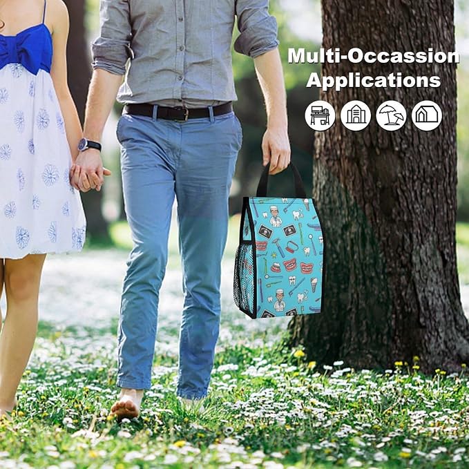 Portable Thermal Lunch Bag Insulated Lunchbox Travel Lunch Totes Compatible with Teeth Dental Blue Cooler Bags Food Container for Picnic Office