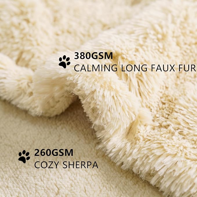 gogobunny Waterproof Dog Blanket for Couch & Furniture Protection - Super Soft Reversible Throw for Large Dogs & Cats, Calming Washable Fur & Sherpa Pet Blanket (25x35 Inch, Beige)