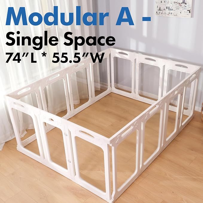 Clear Acrylic Indoor Dog Playpen, 24" H, 14 Panels, White | Open View, Modern Home Fit, No Climbing Bars, Tool-Free Setup, For Puppies & Small Dogs