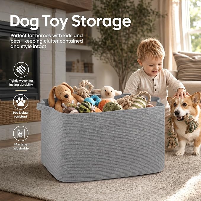 OIASKET 108L Extra Large Blanket Basket Living Room, 24.8" x 16.2" x 16.2" | Rectangle Woven Laundry Hamper, Nursery Blanket Storage Living Room, Toy Storage With Handle, Large Baskets for Organizing