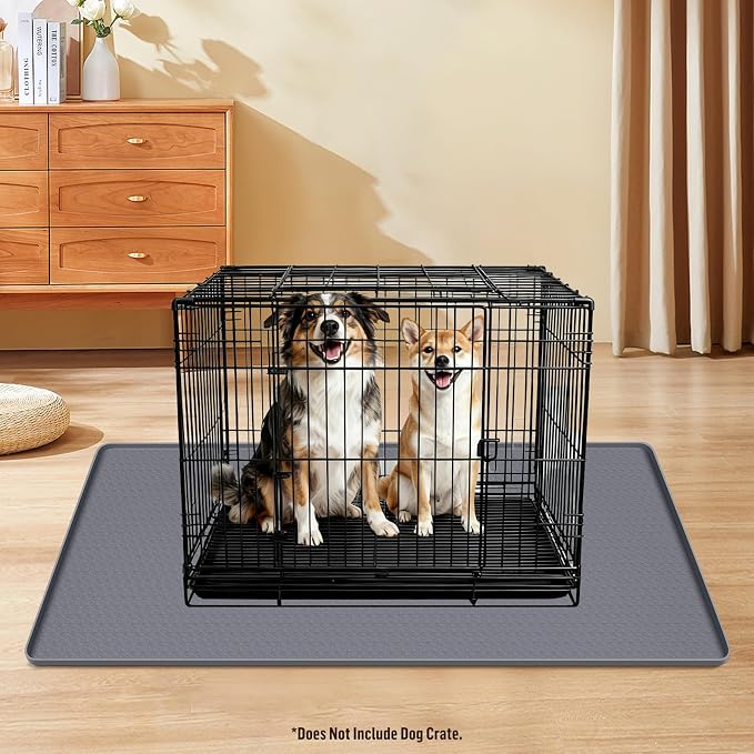 Silicone Dog Bed Mat 51"x 25.6" Crate Mat for Dog Cages, Dark Grey | Extra Large Kennel Mat with Raised Edge, Washable, Leakproof, Waterproof Dog Mat for Crate, Dog Floor Mat to Protect Floors