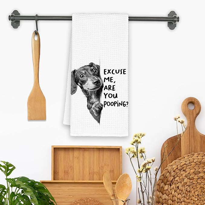 Funny Dog Dachshund Bathroom Towels, Cute Rustic Hand Kitchen Towels Gifts for Dog Wiener Lovers, are You Pooping Bar Dish Towel Decor for Dorm Bar Cafe 16x24in