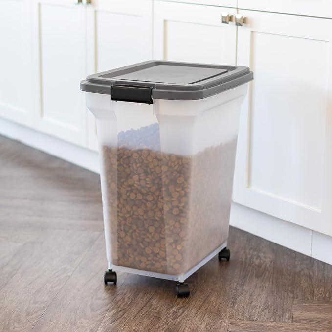 IRIS USA Dog Food Storage Container, Up to 54 lbs, Dark Gray, Made in USA | Includes 2-Cup Scoop & Wheels, Airtight Seal, BPA-Free, Bird Seed, Cat food, Cat Litter, Treats, Keeps Kibble Fresh