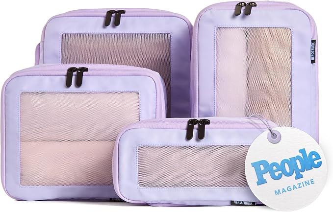 Compression Packing Cubes for Travel, 4-Pack, Purple | Solves overpacking, 4-Piece set fits most carry-ons, 50% Space savings, Compression luggage organizer bags