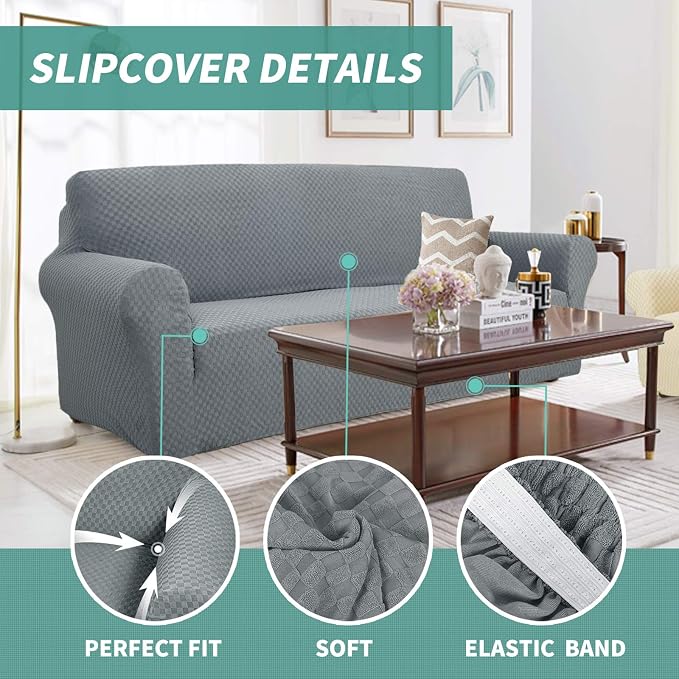 YEMYHOM Couch Cover Latest Jacquard Design High Stretch Sofa Chair Covers for Living Room, Pet Dog Cat Proof Armchair Slipcover Non Slip Magic Elastic Furniture Protector (Chair, Light Gray)