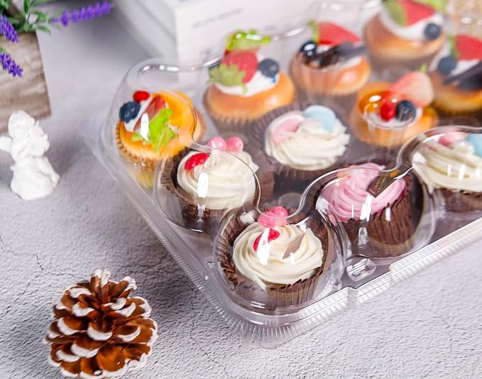 NPLUX 20Pack 12Count Cupcake Containers Clear Plastic Stackable Tall Lids | 20 Pack Hold 240 Cupcakes, Standard Size Clear BPA Free Plastic, Tall Dome Frosting Room, Stackable for Bakery Transport