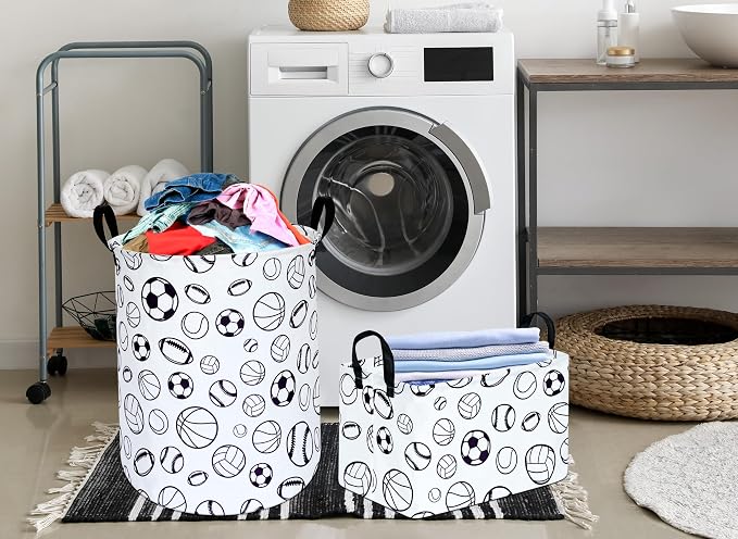 Kid Clothes Storage Basket Gift Shelf Basket Toy Storage Bin, Football Nursery Basket Organizer Box for With Handles for Room Deco Basketball