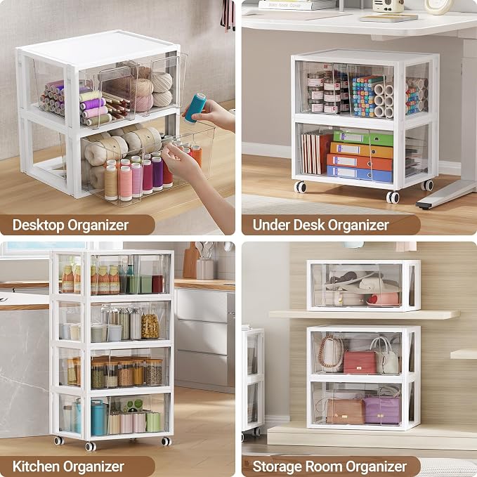 Extra Large Storage Drawer Cart, Storage Boxes 4 Tier-5 Drawer | With 1 Set Wheels, Stackable and Detachable Storage Unit, Home Kitchen Organizer for Art Craft Supplies Bedroom Bathroom