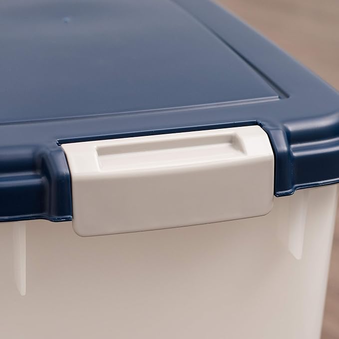 IRIS USA Dog Food Storage Container, Up to 38 lbs, Navy/Pearl, Made in USA | Wheels for Mobility, Airtight Seal, BPA-Free, Best for Bird Seed, Cat food, Cat Litter, Chicken Feed, Pellets