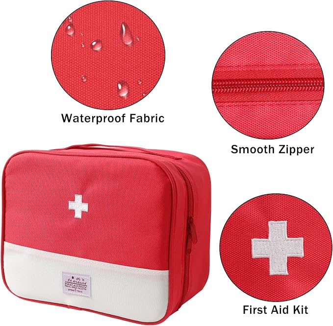 Faylapa First Aid Kit Empty Bag, 9.8x8.3x4.7 Inches Travel Empty First Aid Kit Pouch for Emergency at Home, Office, Car, Outdoors, Boat, Camping, Hiking(Bag Only, Red)