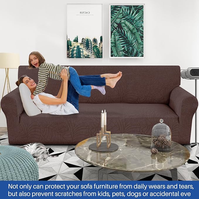 YEMYHOM Couch Cover Latest Jacquard Design High Stretch Extra Large Sofa Covers Pet Dog Cat Proof Oversized Slipcover Non Slip Magic Elastic Furniture Protector (X-Large, Begonia Leaf Coffee)