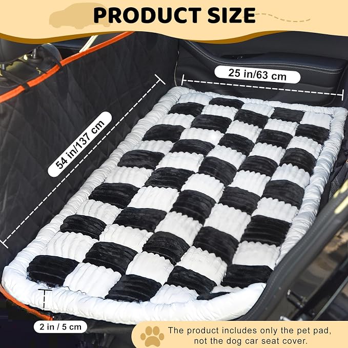 Backseat Dog Bed Mat, Dog Mat for Car Backseat Extender, 24.8'' x 54'' Non-Slip Travel Pet Blanket for Back Seat, Washable, Soft & Scratch-Proof, Universal Fit for Car, SUV, Truck, 2'' Thick