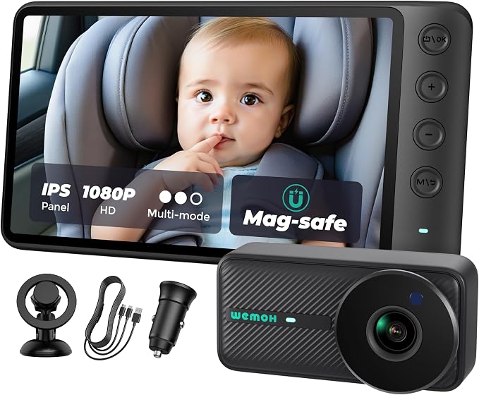 Magnetic Baby Car Camera with 5" 1080P IPS Monitor for Rear Facing