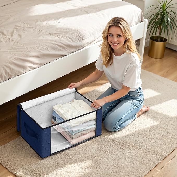 35L Closet Organizers, Foldable Under Bed Storage Containers | Storage Bags with Zippers,Window and Handles for Organizing Bedroom, Closet, Clothing,Organization with Handle