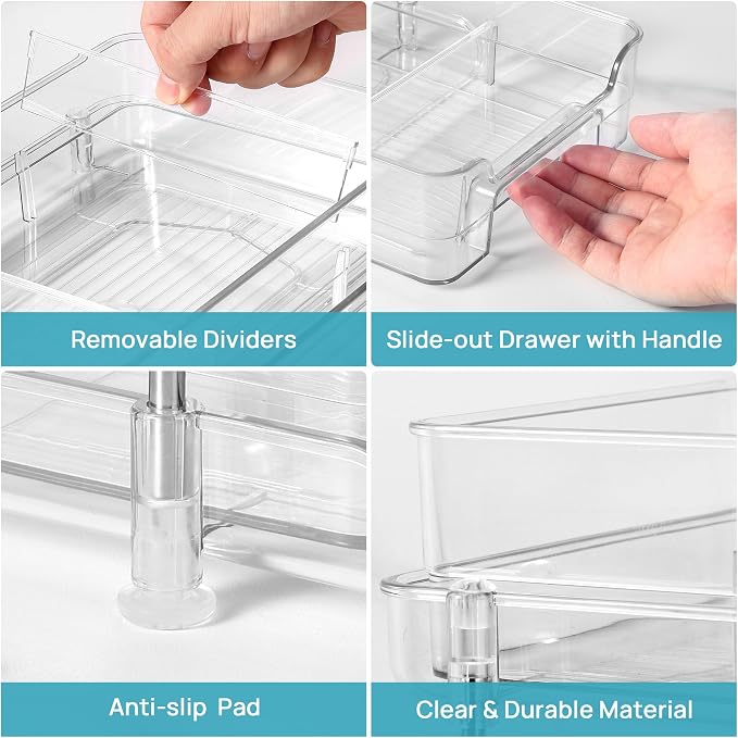 Vtopmart 8 Pack 2 Tier Bathroom Under Sink Organizers and Storage, Clear Kitchen Pantry Organization, Pull Out Medicine Cabinet Organizer with Movable Dividers