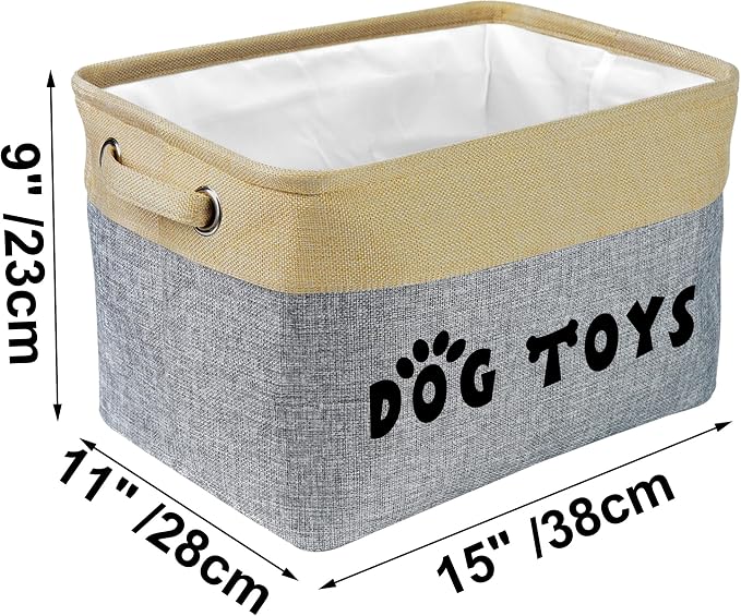 PET ARTIST Dog Toy Basket, Large Collapsible, Gray, M: 15"x11"x9" | Dog Toy Bin Box, Comfortable Handles, Large Pet Toy Storage Organizer, For Accessories, Toys, Coat & Clothing, Blanket Leash