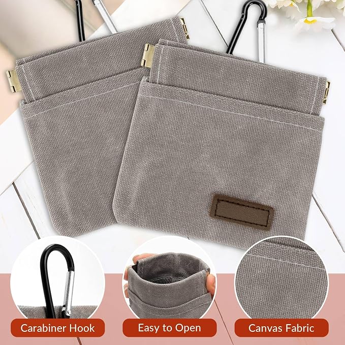 Dog Treat Pouch, Portable Auto Closing Dog Training Treat Bag with Carabiner, Hands Free Pocket Sized Snack Reward Pouch for Puppy Walking Travel Outdoor Use, Gray