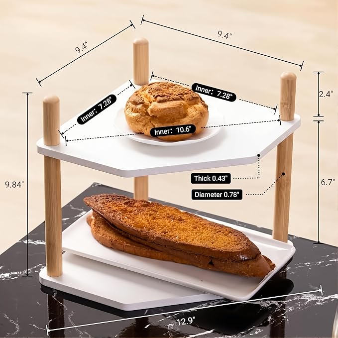 2-Tier Bamboo Corner Shelf,Kitchen Countertop Organizer,Corner Countertop Organizer Shelf, Coffee Bar Organizer,Coffee Bar Accessories,for Kitchen, Pantry, Organizers and Storage,White