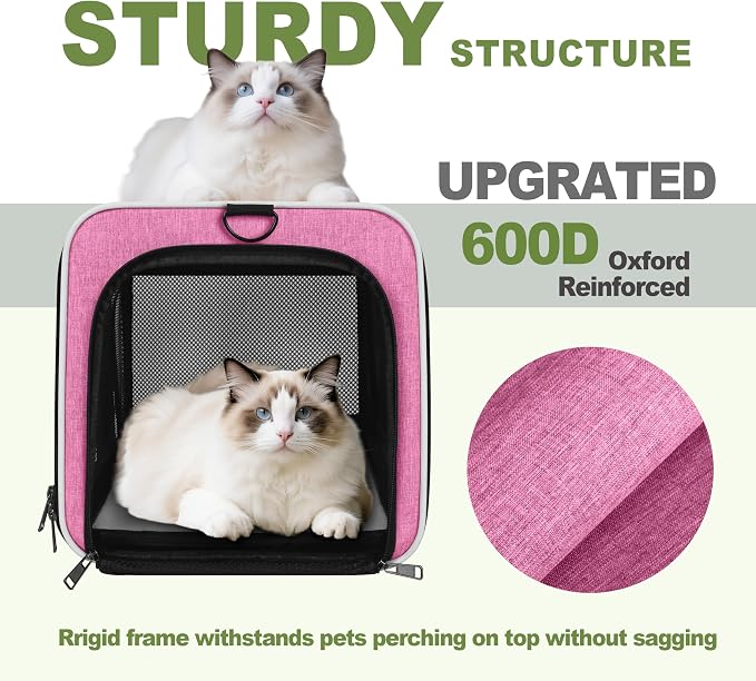 GAPZER Cat Carrier 18x11x11 Delta Airline Approved, Pet Plane Travel Crate | Soft Teacup Dog Bag 12 lbs, Yorkie Taxi Kennel Easy Load, Carrying Case for Kitten Cat up to 15 pound, Toy Poodle Mesh Cage
