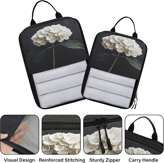 Hydrangea 6 Set Compression Packing Cubes Floral Expandable Packing Organizer for Travel Accessories Luggage Suitcase Bag