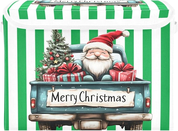 Christmas Truck Fabric Storage Bins with Lid Closet Storage Basket 40L | Foldable & Stackable, Flip Top Dust Guard, Reinforced Handles, Home & Bedroom, Clothes & Toys, Christmas Print Basket