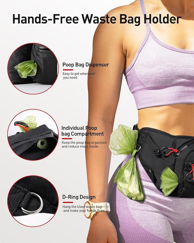 AGPTEK Dog Treat Pouch,Dog Walking Bag | Poop Bag Holder,Dual Bottle Holders,Removable Snack Pouch,black