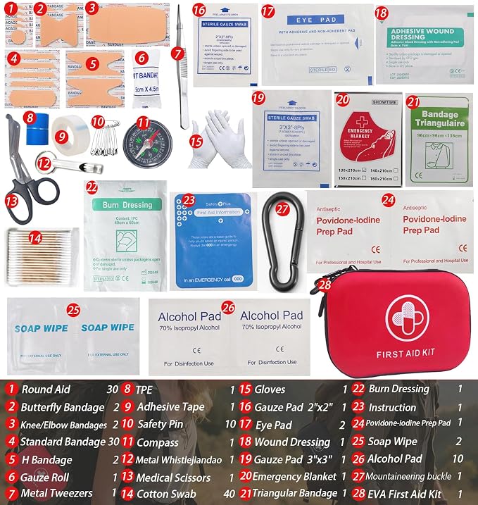 First Aid Kit 152 Piece Waterproof Hard Shell Portable Medical Kit Red | Waterproof Hard Shell Portable IFAK Emergency Kits for Home, Camping, Hiking, Sports, Office, Travel, Outdoor