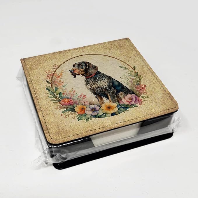 Caroline's Treasures German Wirehaired Pointer and Flowers PU Leather Note Paper Holder with Artist-Designed Cover, Desk Accessory, Office Gift