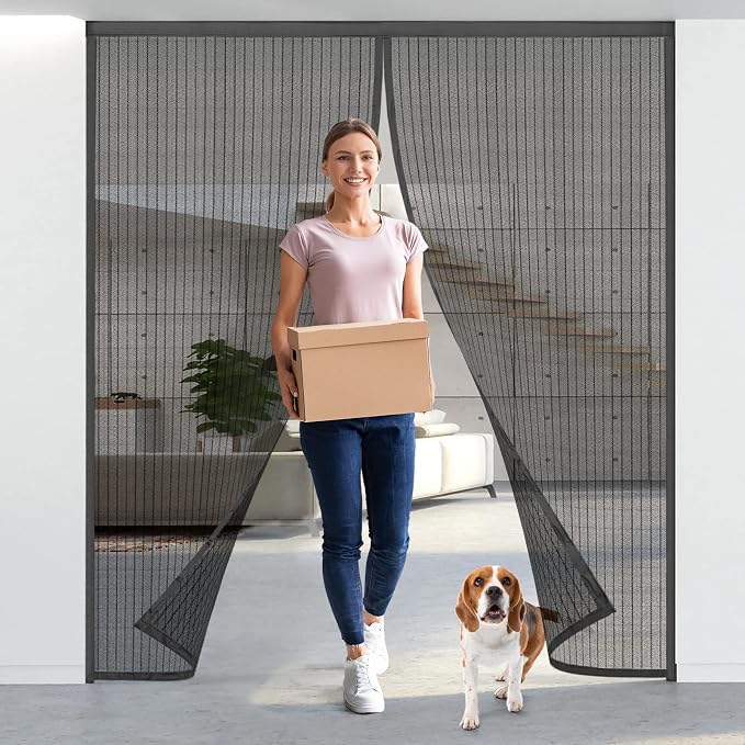Magnetic Screen Door 72x80, Self Sealing | Heavy Duty Door Screen Magnetic Closure - Keep Bugs Out, Retractable Screen Door Mesh - Pet and Kid Friendly, Hands Free Mesh
