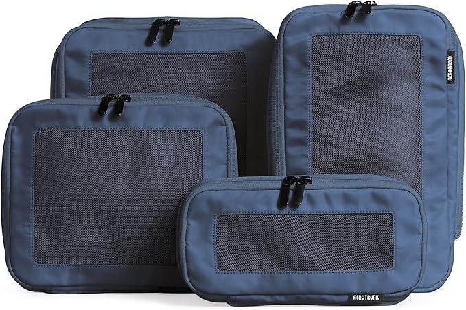 Compression Packing Cubes for Travel, 4-Pack, Dark Blue | Solves overpacking, 4-Piece set fits most carry-ons, 50% Space savings, Compression luggage organizer bags