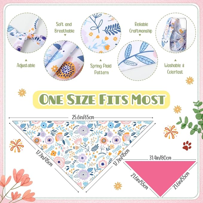 Kacctyen 50 Pcs Spring Dog Bandanas Bulk Bandanas for Dogs Grooming with Spring Flowers Bees Adjustable Pet Triangle Scarf Bib Washable for Small Medium Large Puppy Cats Pets Costume Accessories