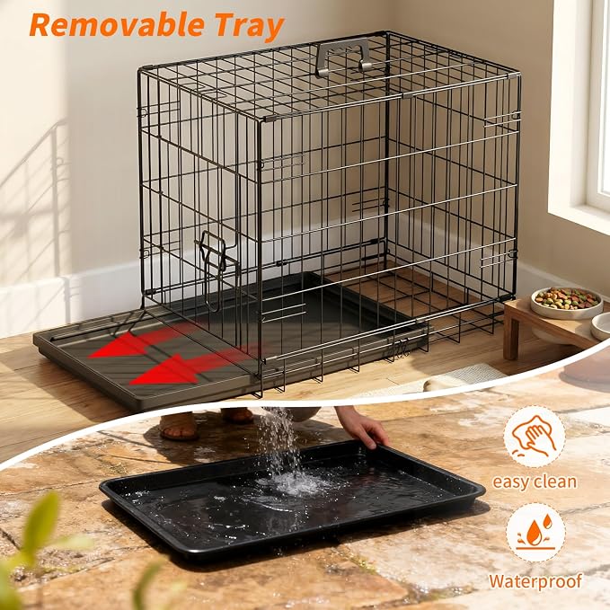 FDW Dog Crate 24-Inch Dog Cage Single Door Foldable Metal Kennel with Leakproof Tray Foldable Design Indoor Outdoor Use for Small Dogs,Dark Black