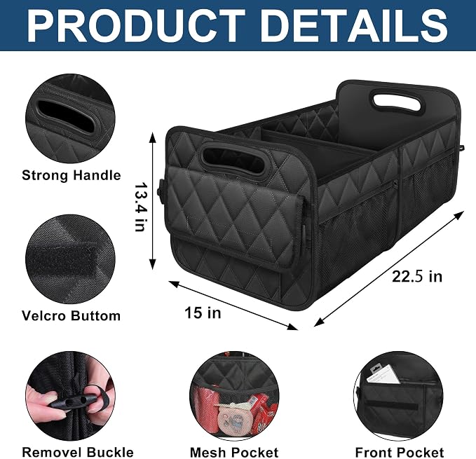 Deosk Car Trunk Organizer and Storage with Reinforced Handles, Waterproof Polyester Trunk Organizer for SUV, Minivan, Truck (Large, Black)