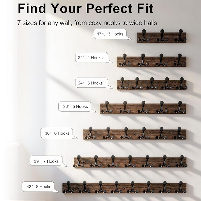SKOLOO 17-Inch Wood Burnt Coat Rack Wall Mount with 3 Triple Hooks - Ideal for Family Entrances, Classrooms, and Pet Supplies Storage - Perfect Coat Hooks for Wall, Pack of 2