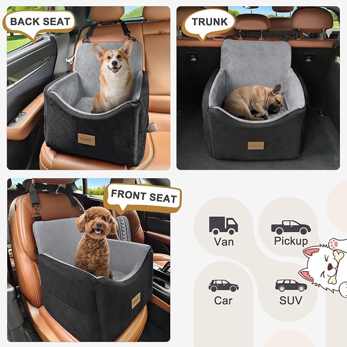 JOEJOY Dog Car Seats for Small Medium Dogs Under 35lbs, Dog Booster Seat with Detachable Washable Cover and Cushion, Memory Foam Pet Car Seat with Safety Belt and Storage Pockets (BLG)