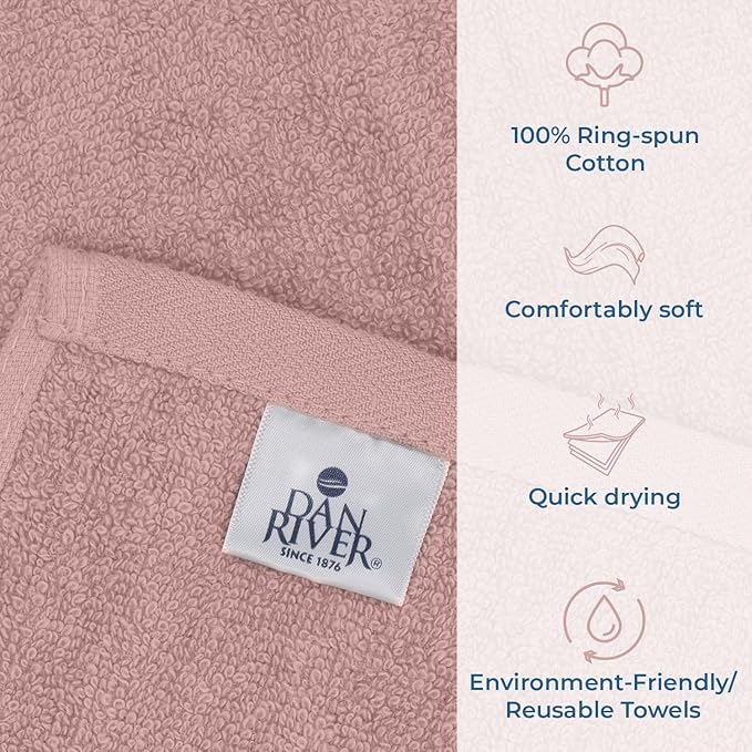 DAN RIVER Dog Towel - Pack of 1, 100% Cotton, 20x40, Ultra Soft 450 GSM, Super Absorbent & Quick Drying Towel for Dogs, Cats, and Other Pets, Dusty Rose.