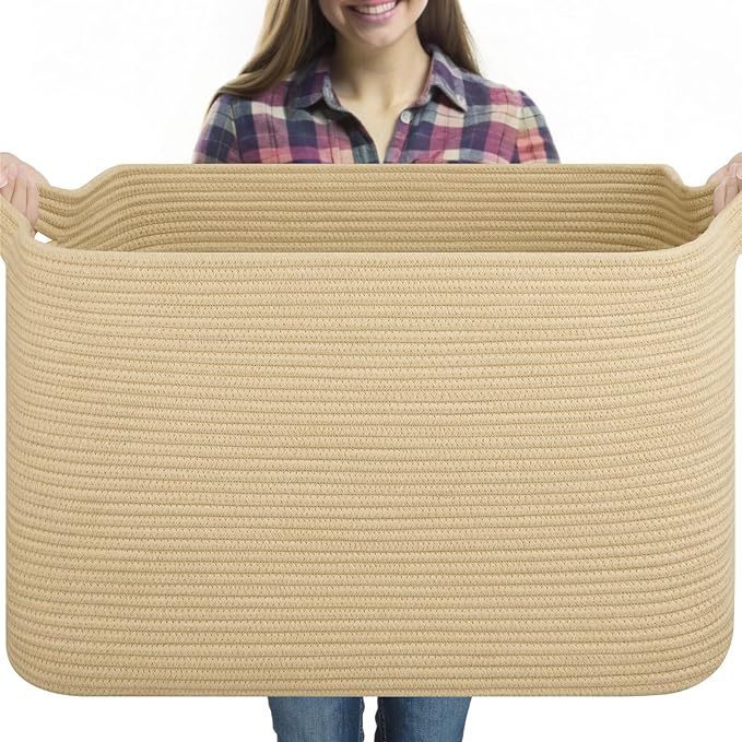 OIASKET 95L Extra Large Blanket Basket, 24" x 16.9" x 14.2" Woven Storage Basket for Living Room, Rectangle Nursery Blanket Storage for Toys, Towels, Dirty Clothes (Jute)