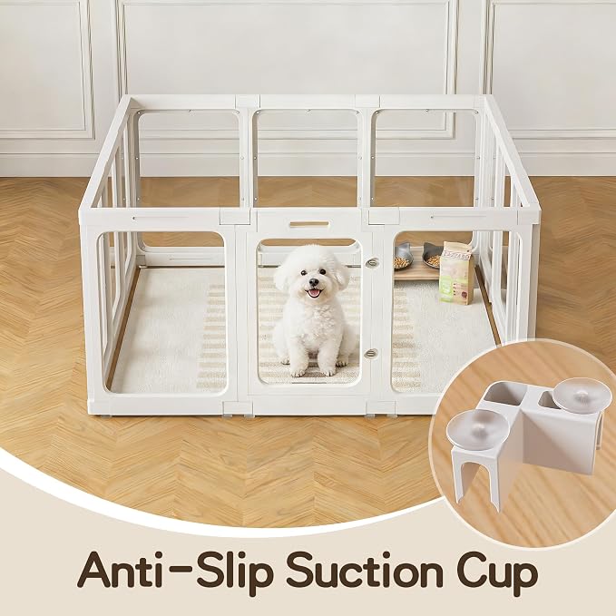 Jalove 24“ H Acrylic Dog Playpen Indoor, Easy Assemble Clear Pet Play Pen | Ideal for Small Dogs,Relieves Pet Anxiety, Plastic Pet Playpen with Door, Rabbit, Dog Pen, Small Cage, White,12 PCS