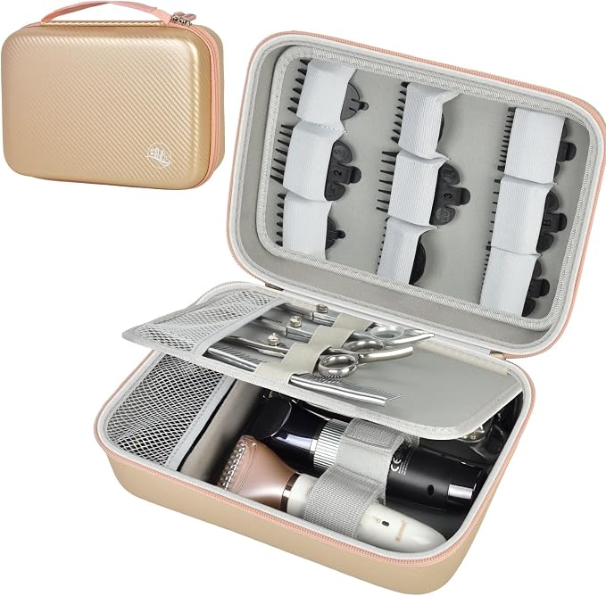 Boobowl Barber Accessories Bag for Clippers and Supplies, Hair Clipper Box | Portable Mens Clipper Storage Holder Organizer for Hair Cutting, Guard Grooming Kit and Barbers Supplies (Bag Only) - Gold