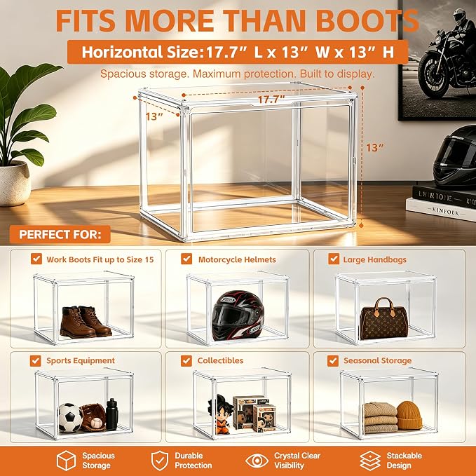 Extra Large Clear Storage Box for Cowboy Boots,Helmets,Large Handbag | For western style boots, motorcycle helmets, handbags, collectibles & seasonal storage while keeping everything organized