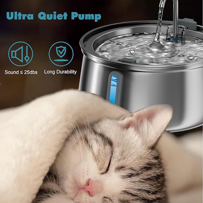 Homtyler Stainless Steel Cat Water Fountain,Pet Water Fountain 4L/135oz Large Capacity,Dog Water Dispenser with Water Level Window, Multiple Filtration, Quiet Automatic Pet Fountain Easy Clean,1Faucet