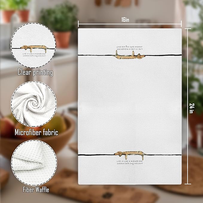 efgthyjdh042 Funny Dachshund Decorative Kitchen Towels, Dachshund Lover Gifts Hand Tea Towels for Bathroom, Funny Weiner Dog Dish Towel Dishcloth, 16x24 Inch